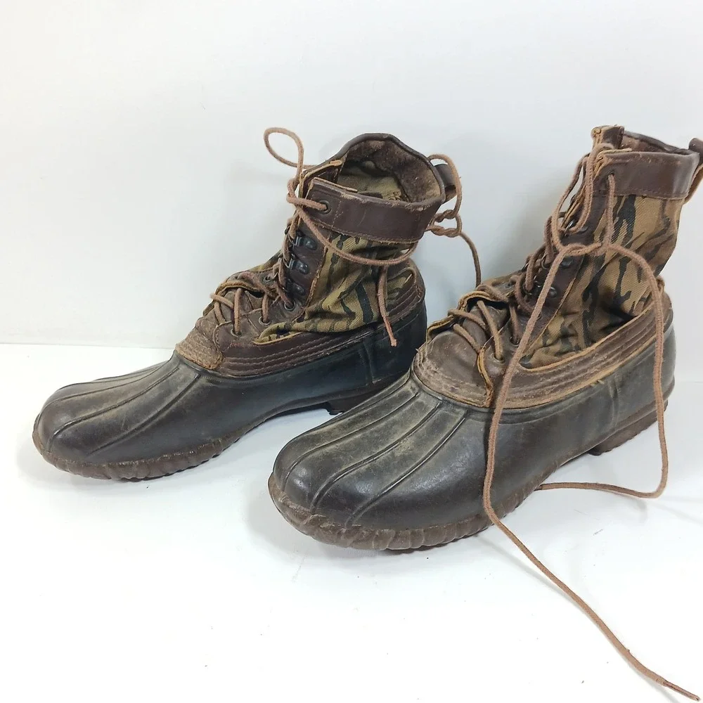LaCrosse Vintage Duck Boots Mens Tiger Stripe Camo Rubber Waterproof Made in USA